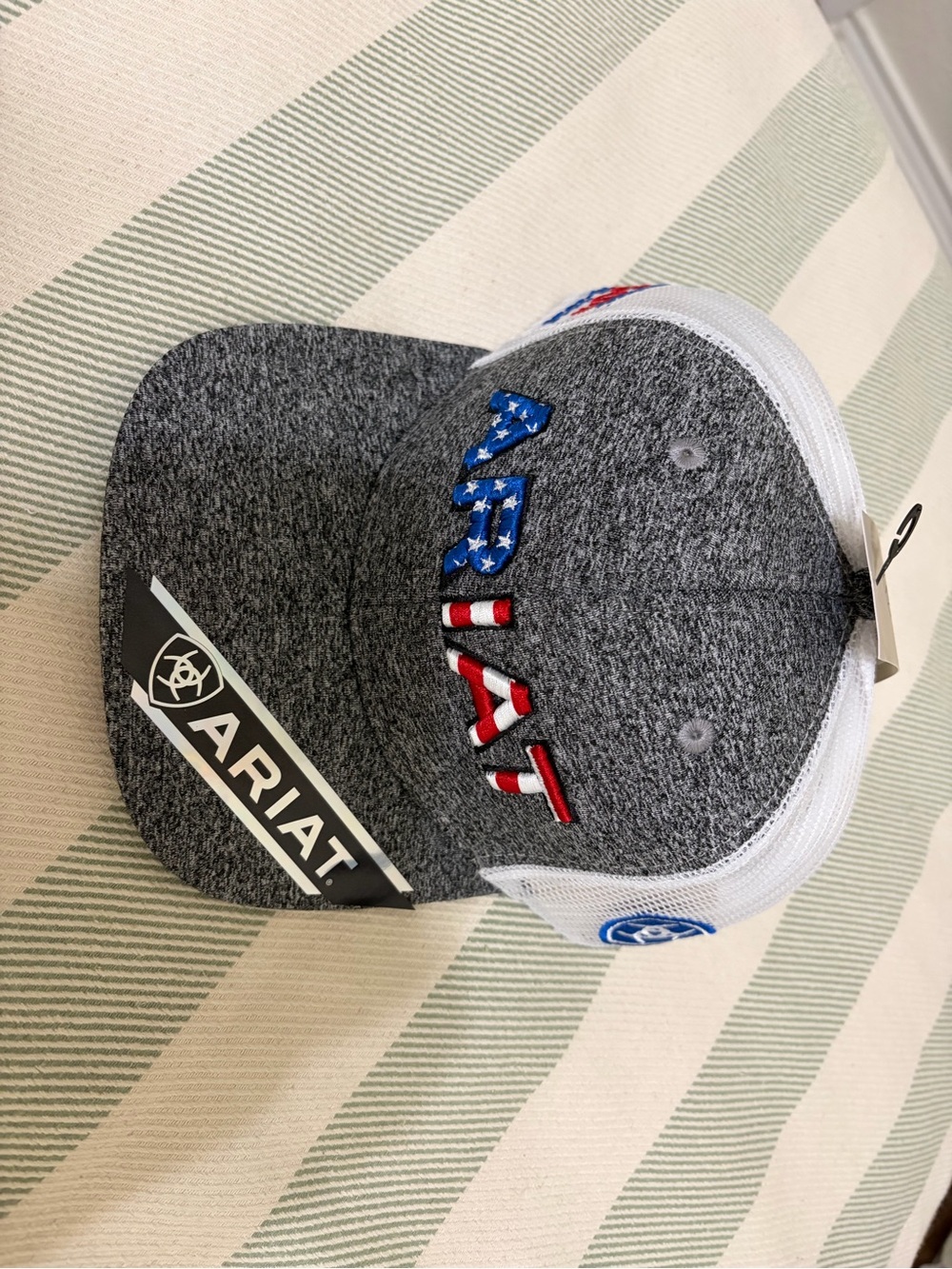 Ariat Gray & White Trucker Hat with Stars & Stripes Accent